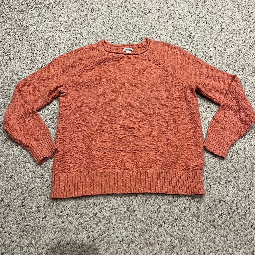 LL Bean Midweight Cotton Slub Rollneck Pullover Sweater L Coral Preppy Classic